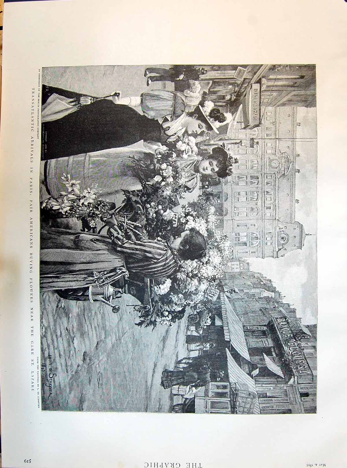 Old 1895 Transatlantic Paris Americans Flowers Gare St. Lazare August Victorian