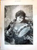 Antique Old Print 1895 Dancing Damsel Beautiful Woman George Hare Painting 19th