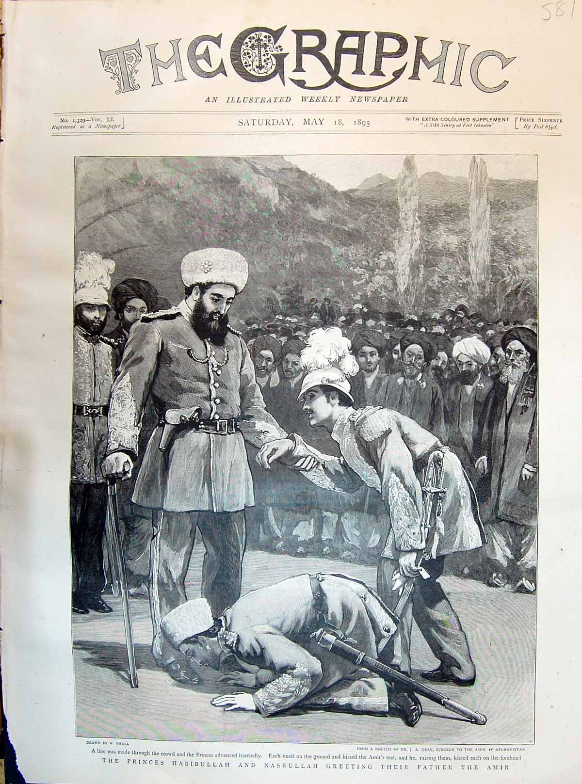 Old 1895 Princes Habibullah Nasrullah Greeting Their Father The Amir Victorian