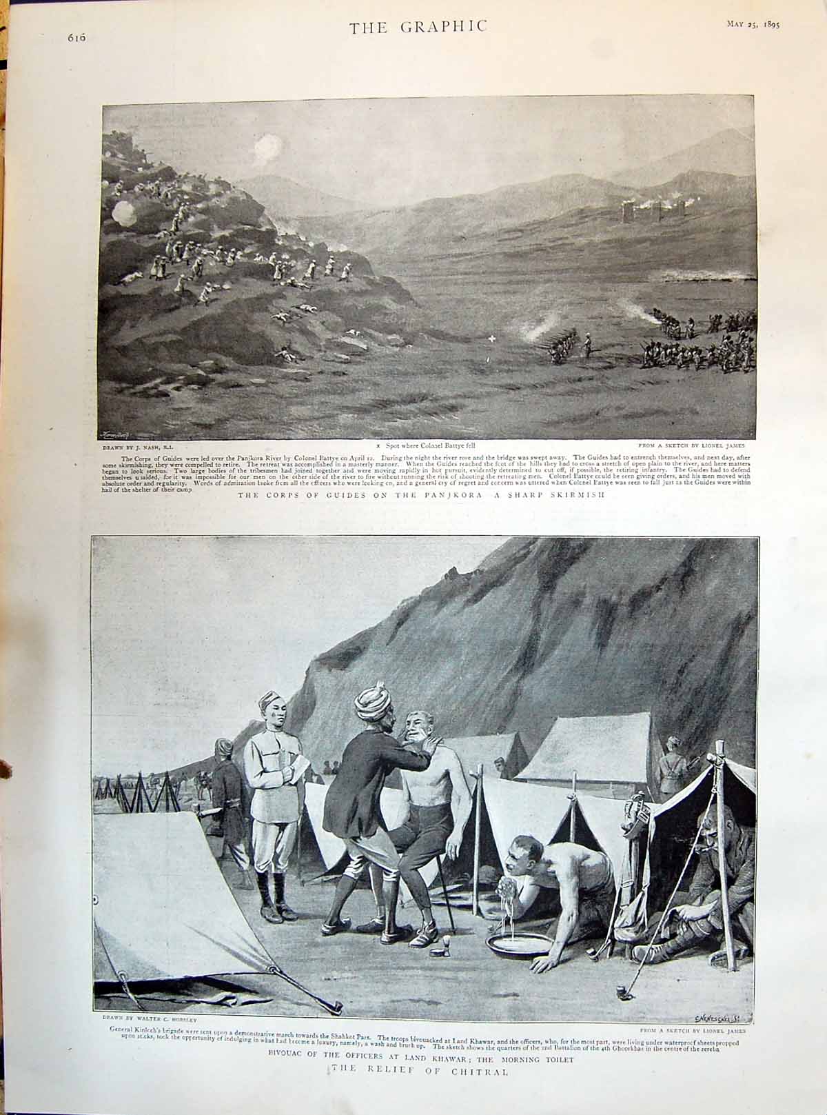 Old 1895 Colonel Battye Fell Lionel James Sketch Nash Bivouac Officer Victorian