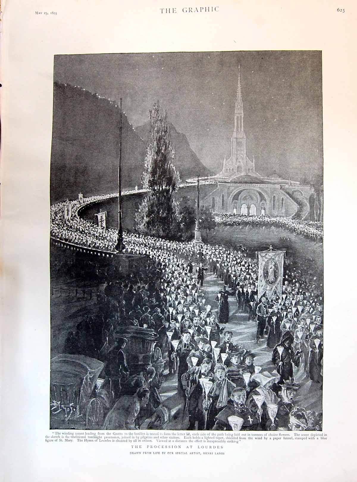 Old 1895 Procession Lourdes Henri Lanos Waterhouse Paul Renouard Sket Victorian
