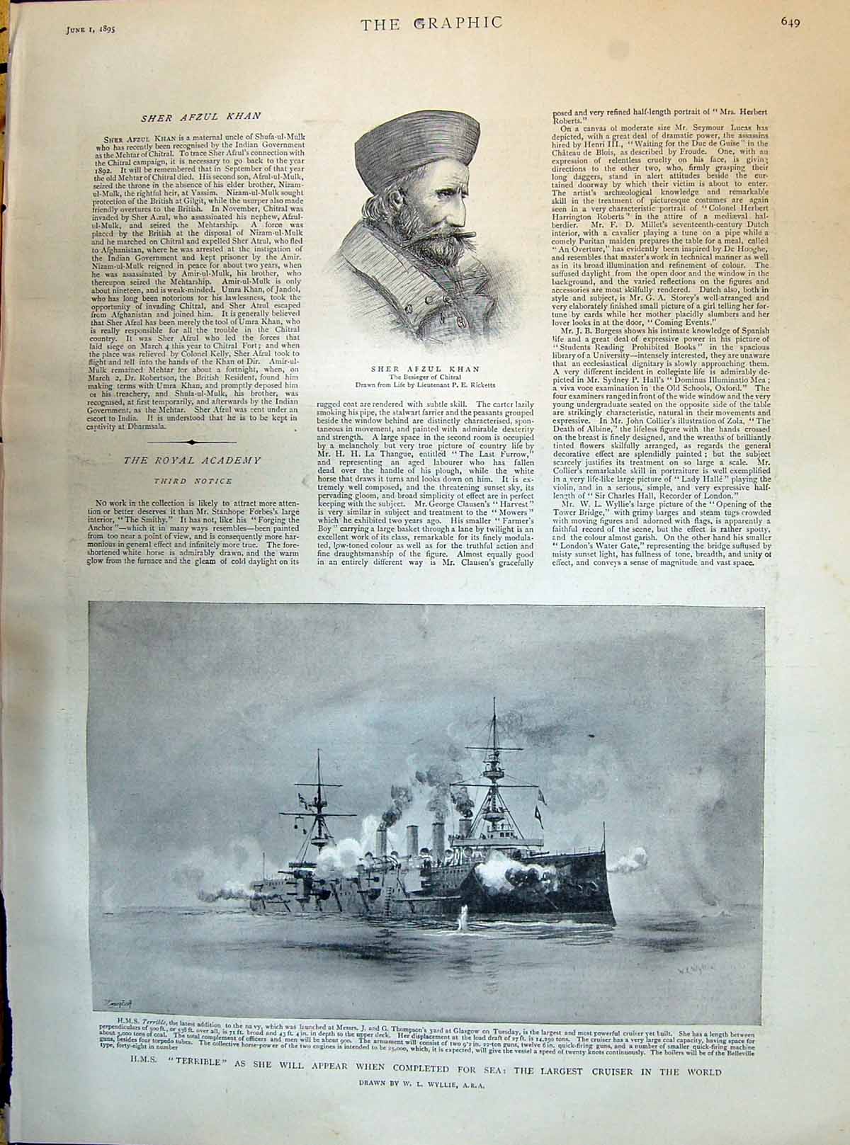 Old 1895 Sher Afzul Khan H.M.S. Terrible Lyttelton Borradaile Townshe Victorian