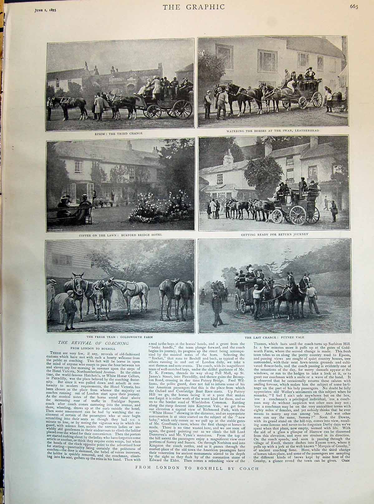 Old Print 1895 Epsom Swan Putney Vale Gsworth Burford Norbury Park Londo 19th