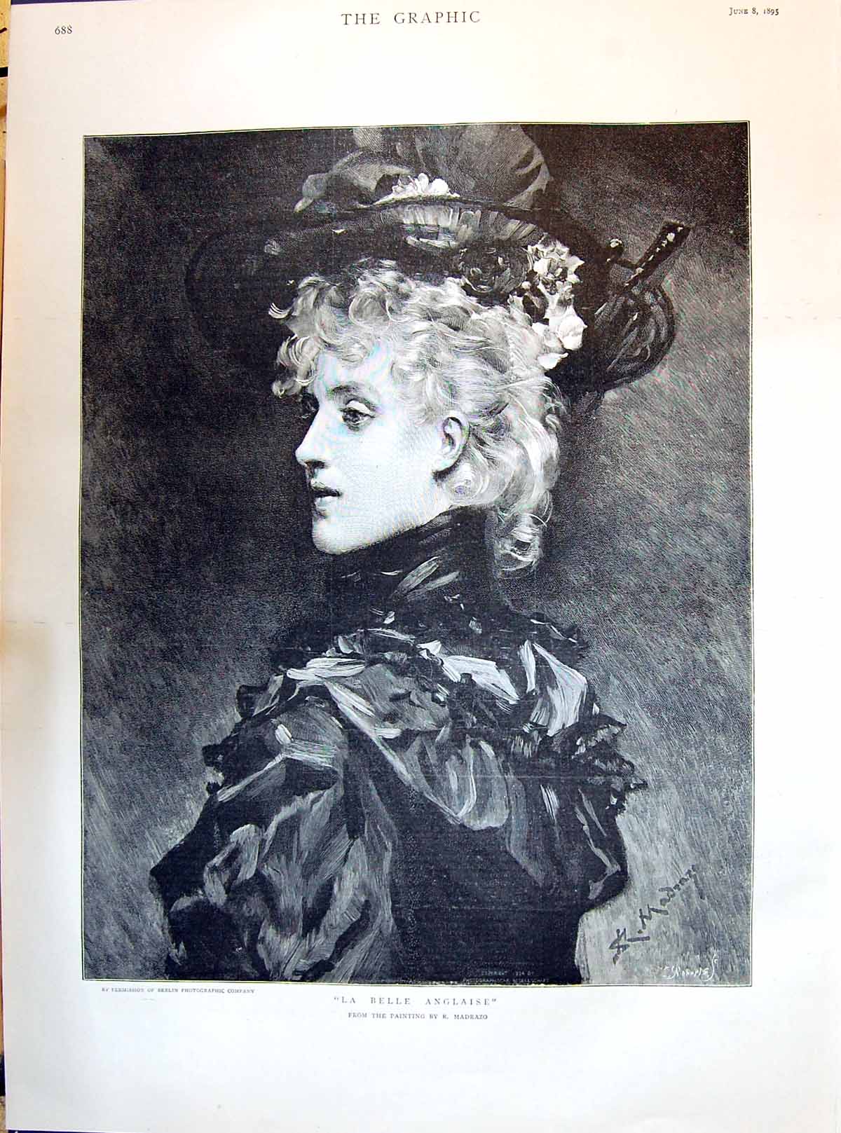 Old Antique Print 1895 La Belle Anglaise Beautiful Woman Madrazo Painting 19th