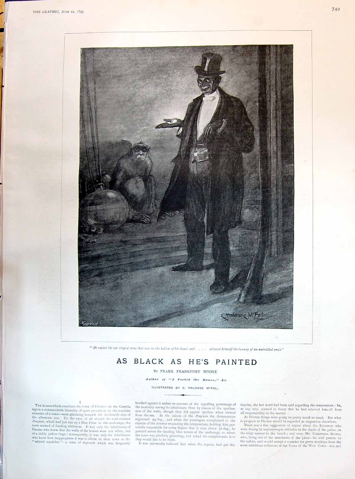 Old 1895 Black Painted Frank Frankfort Moore Story Illustration Halda Victorian
