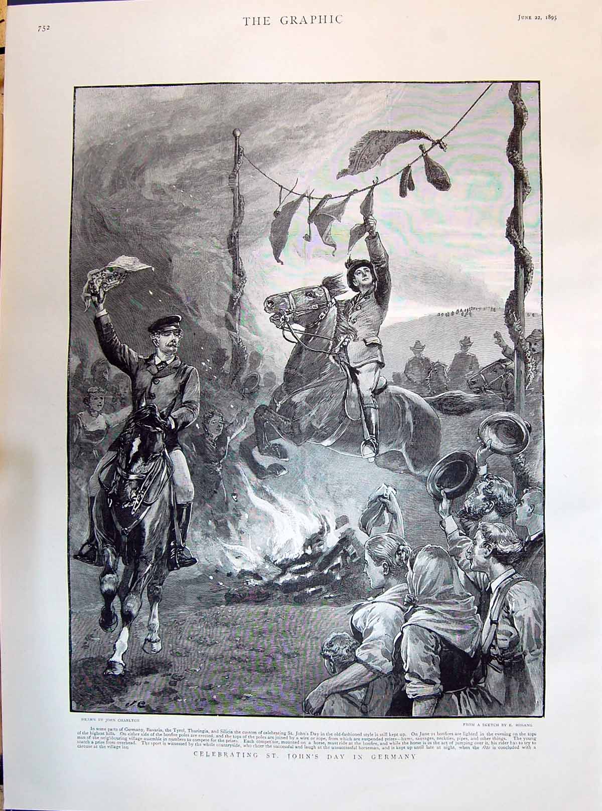Old Print 1895 Celebrating St. Johns Day In Germany Horses Outdoor Scene 19th