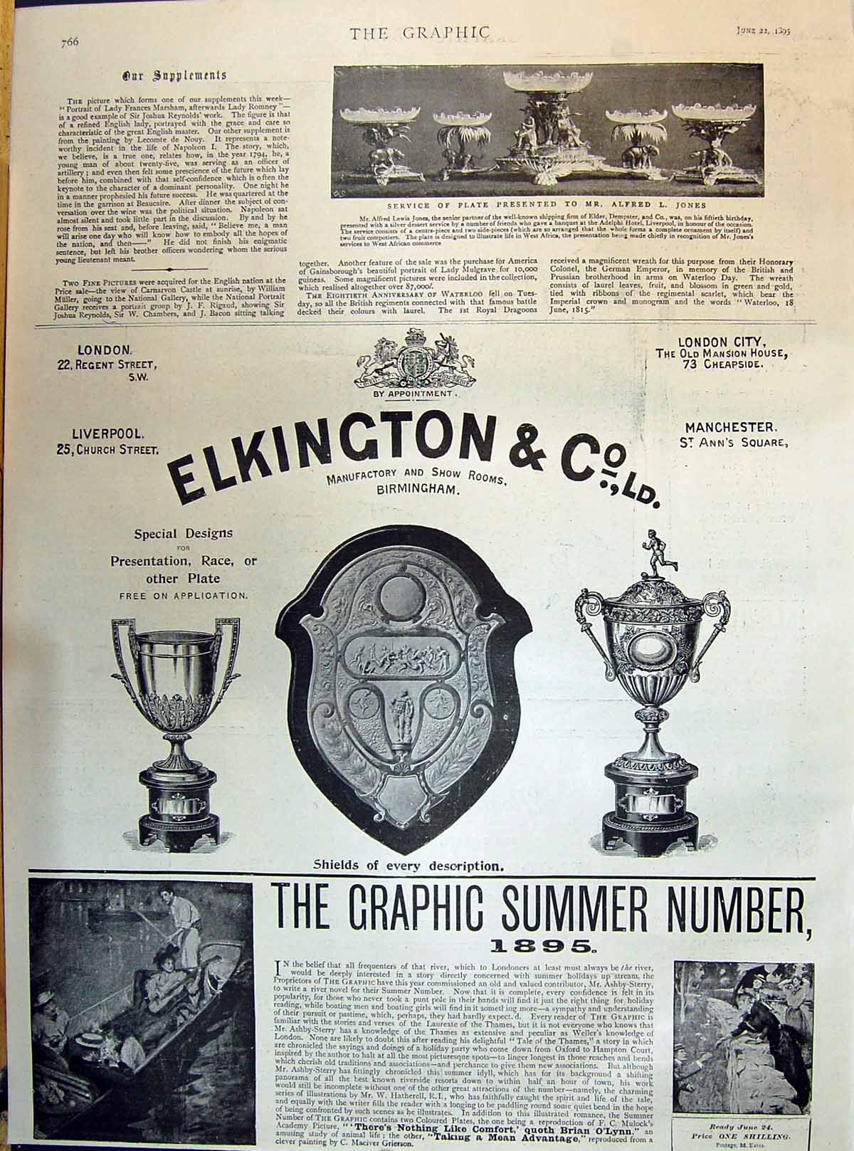 Old Print 1895 Service Plate Alfred Jones Elkington Graphic Summer Number 19th