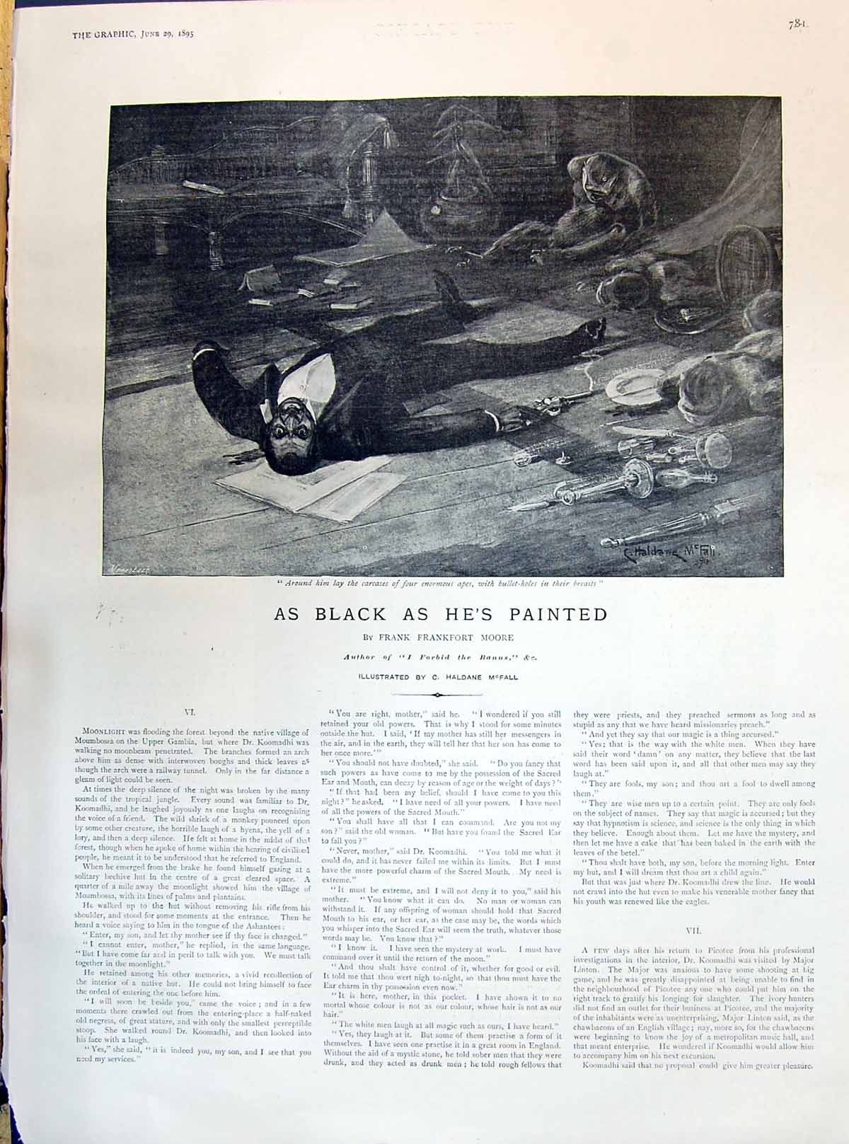 Old 1895 Black As Painted Frank Frankfort Moore Story Illustration Ha Victorian