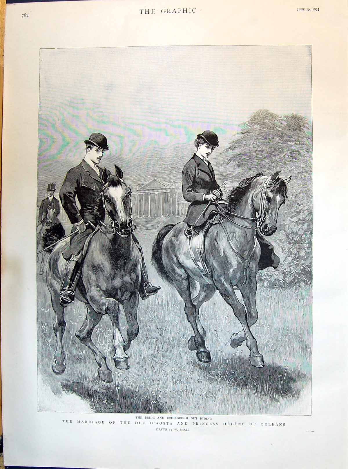 Old Print 1895 Marriage Duc D'Aosta Princess Helene Orleans Riding Horses 19th