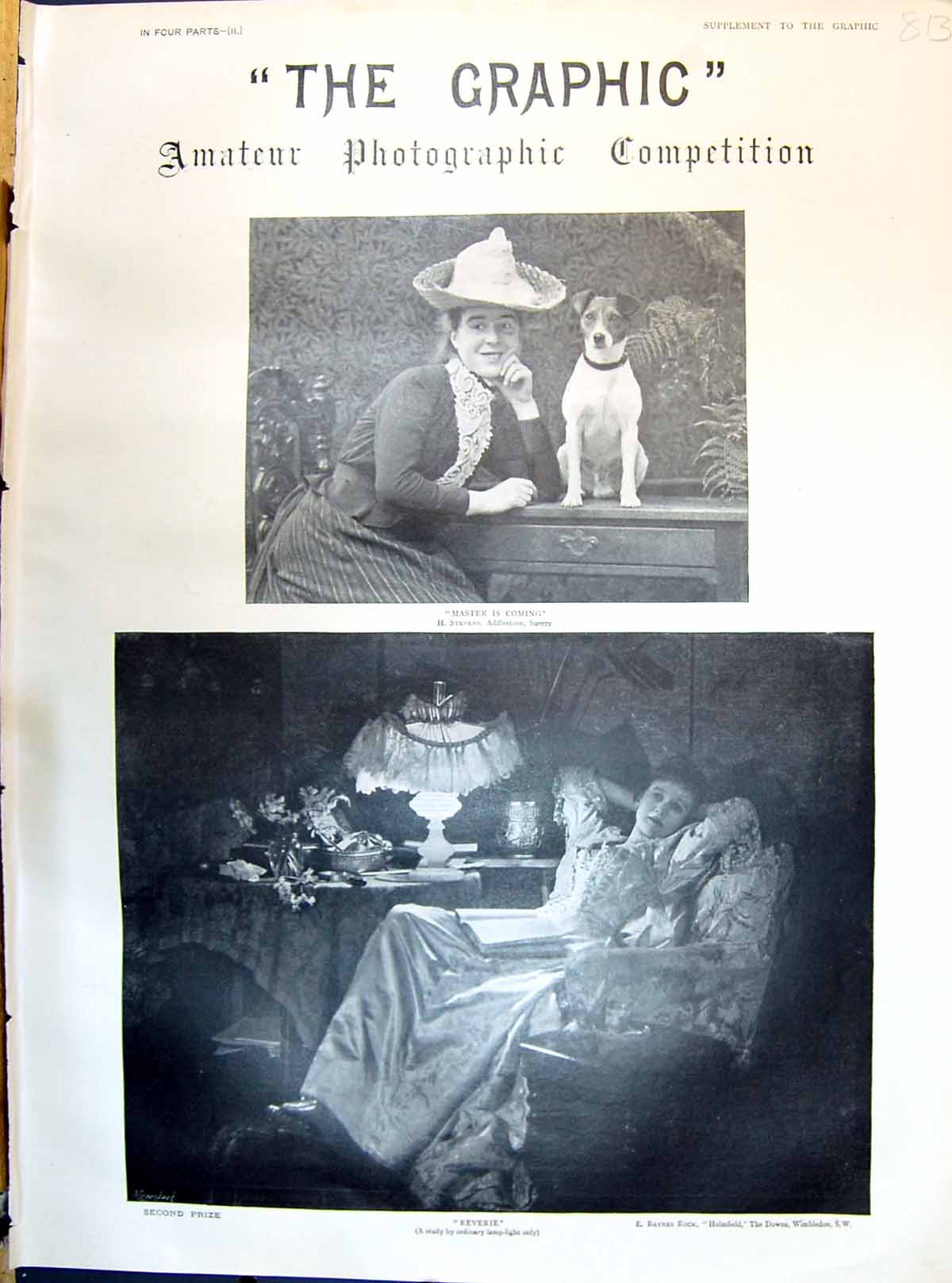 Old 1895 Photo Competition Master Dog Pet Reverie Beautiful Woman Rus Victorian