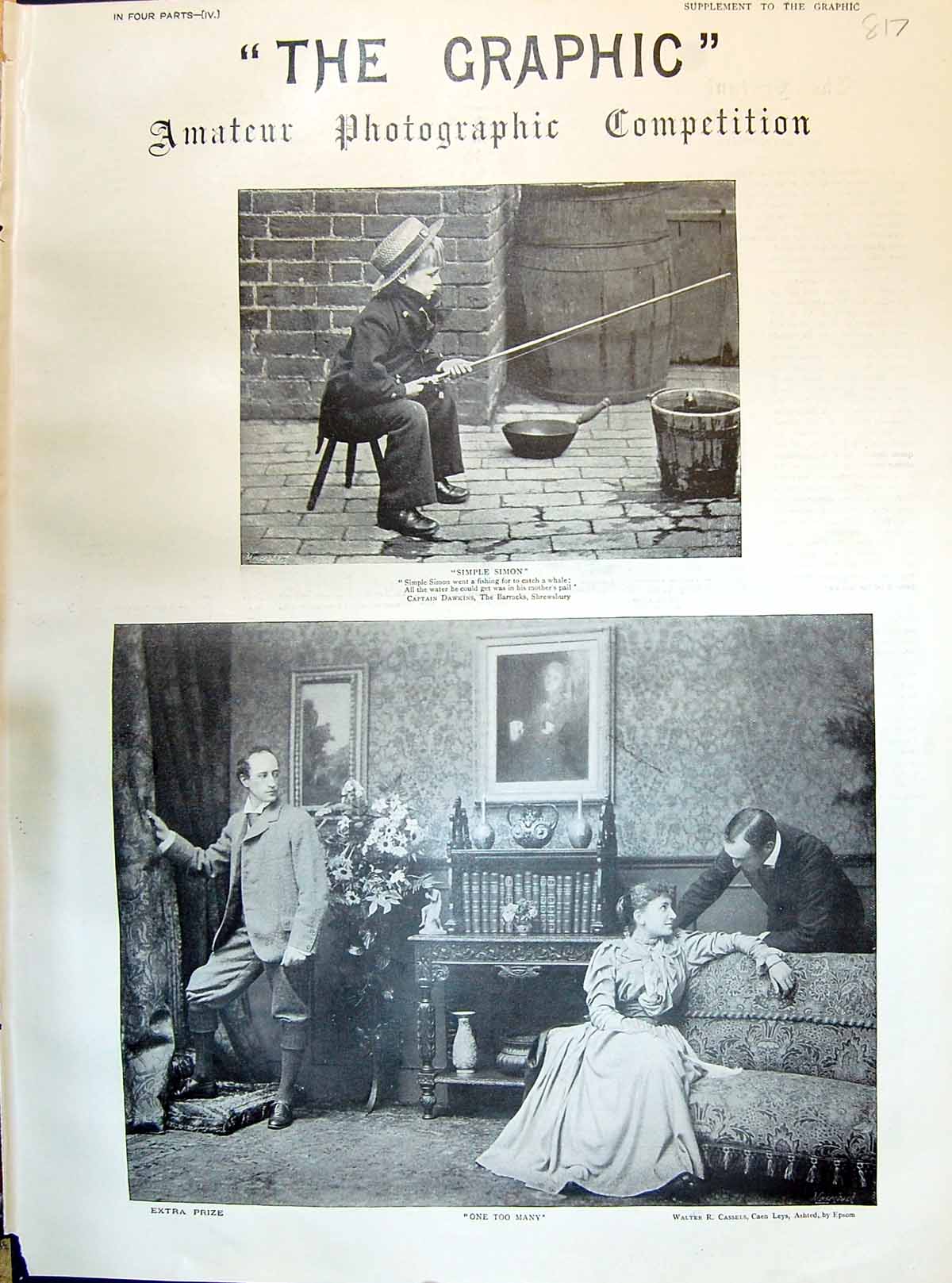 Old 1895 Photo Competition Simple Simon One Too Many Tossed Blanket E Victorian