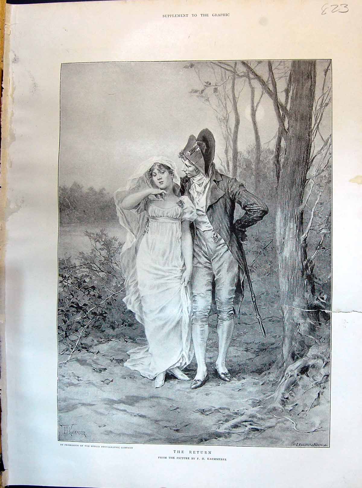 Old 1895 The Return Kaemmerer Picture Beautiful Woman Man Romance Out Victorian