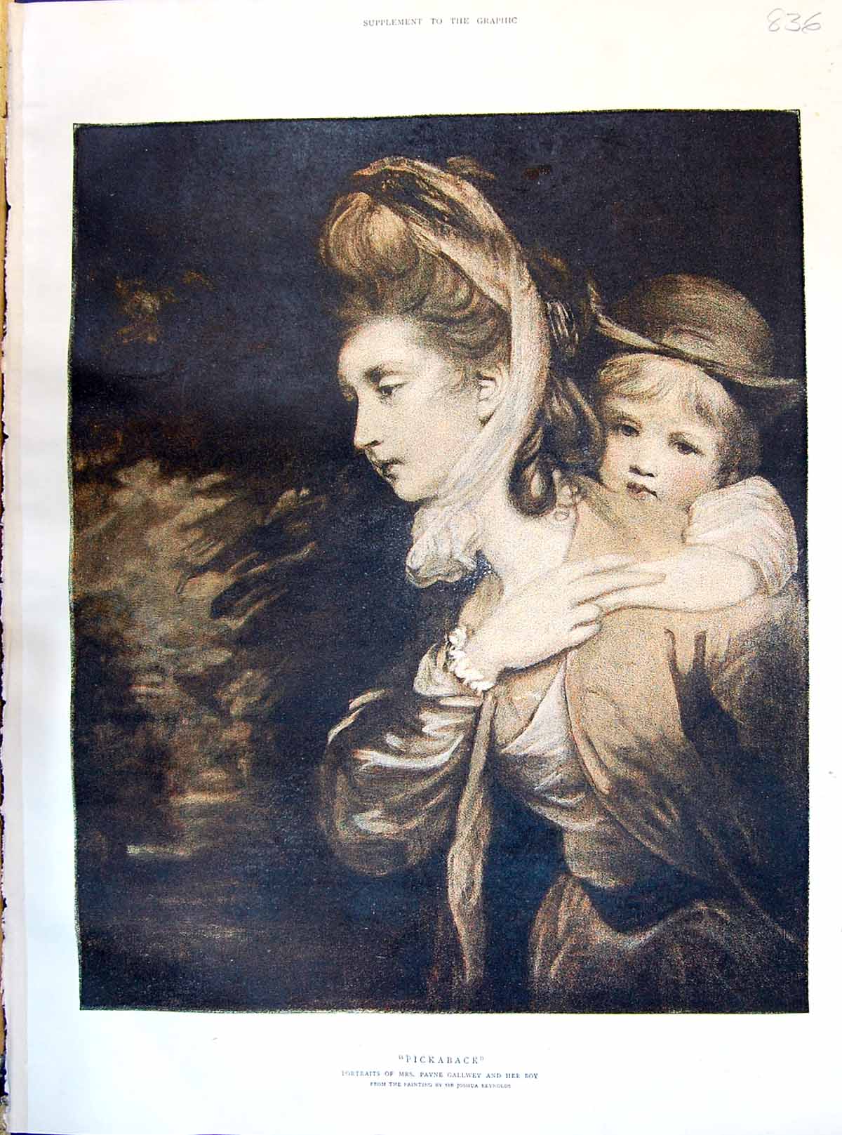 Antique Old Print 1895 Pickaback Mrs. Payne Gallwey And Her Boy Joshua Reyns