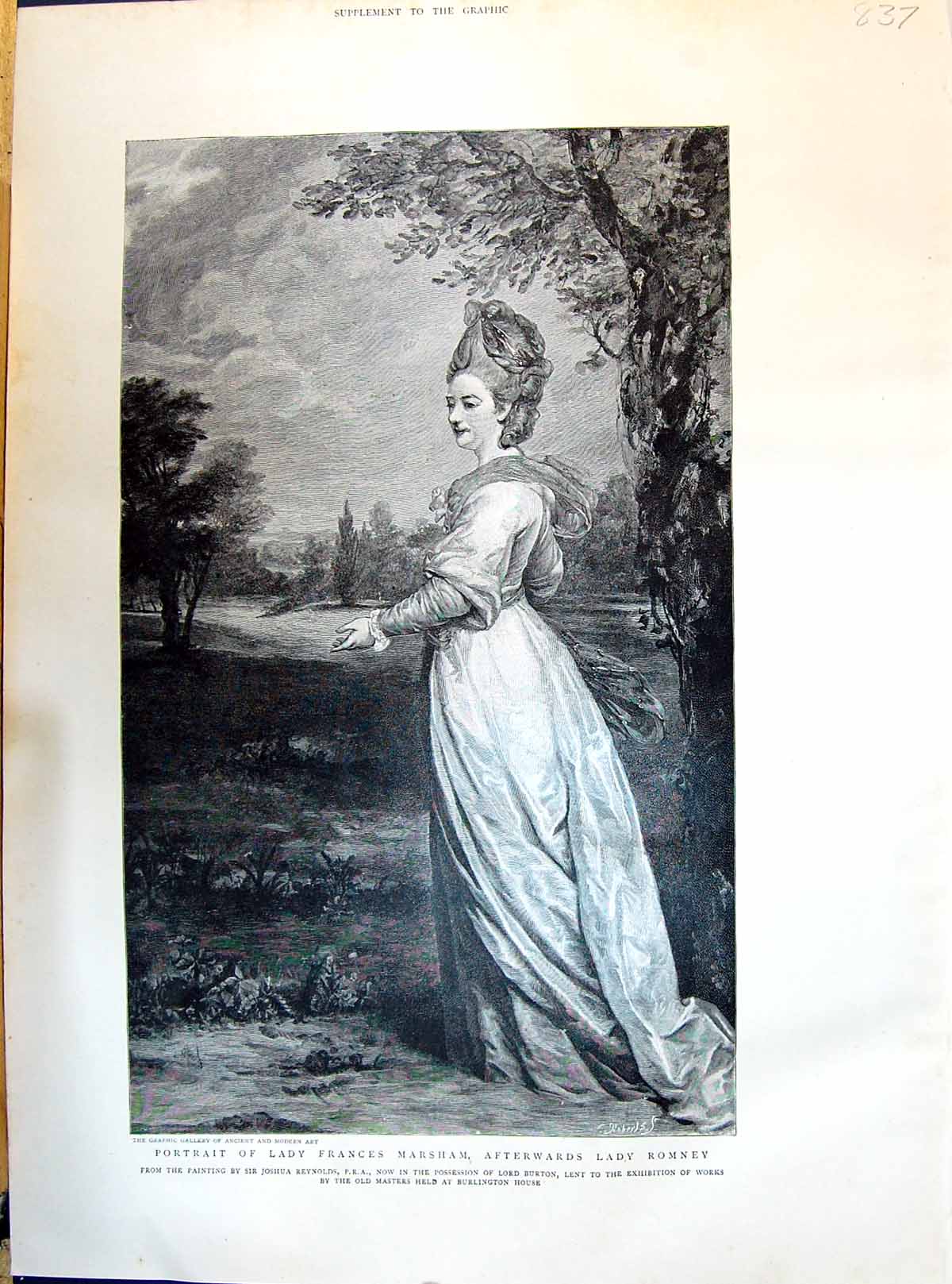 Old 1895 Portrait Lady Frances Marsham Afterwards Romney Beautiful Wo Victorian