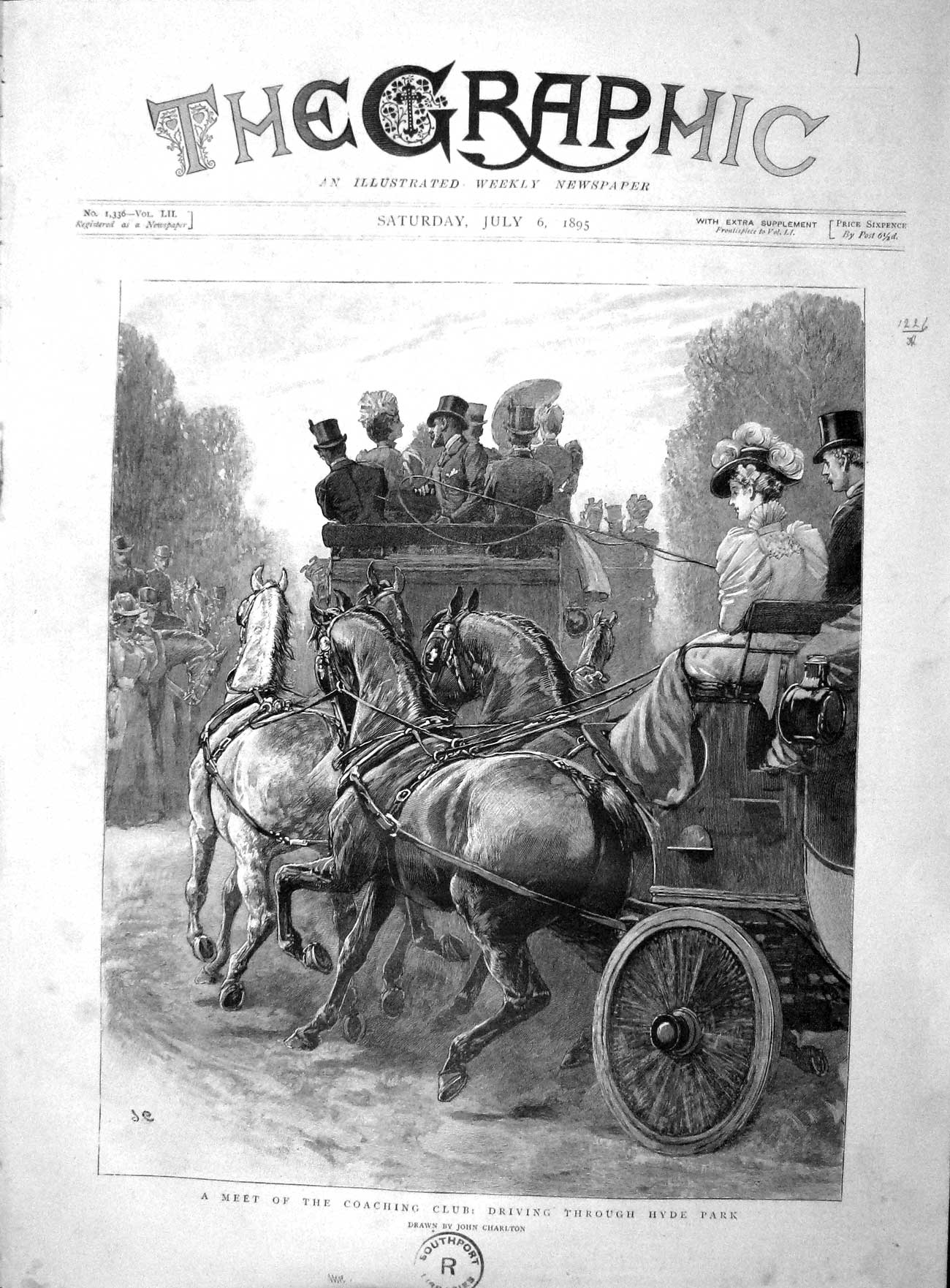 Original Old Antique Print 1895 Coaching Club Driving Through Hyde Park 19th