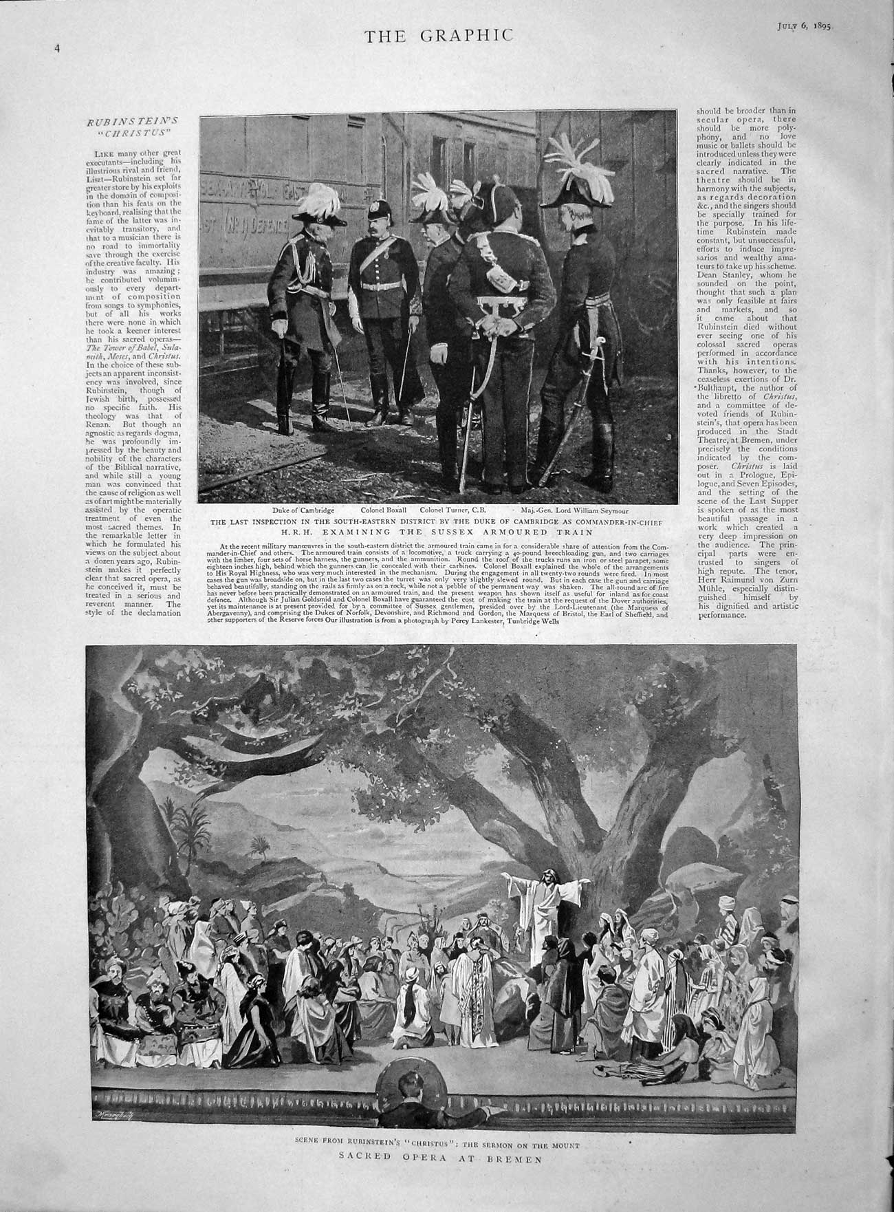 Old Antique Print 1895 Christus Opera Bremen Sussex Train Turner Boxall 19th