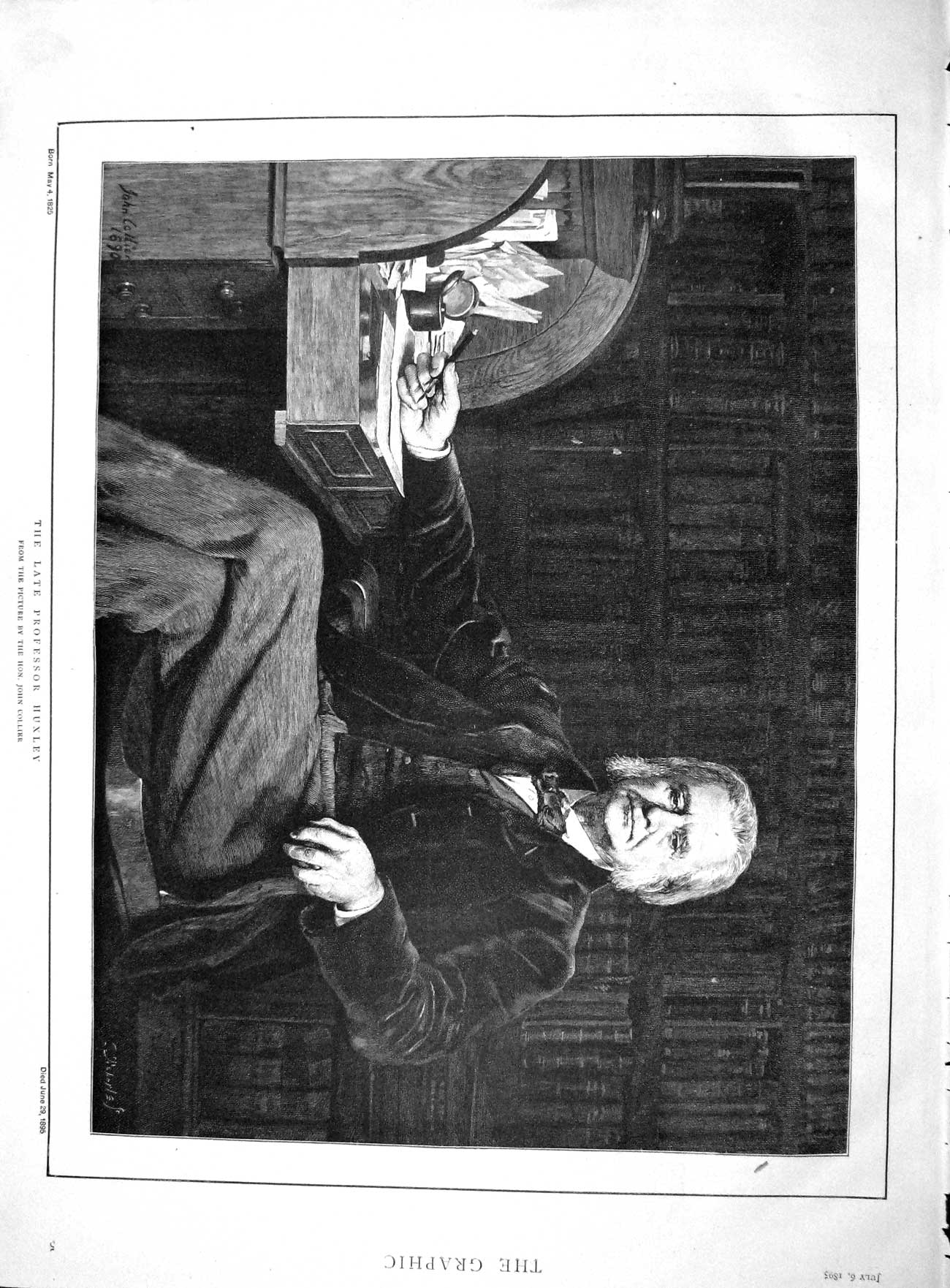 Original Old Antique Print 1895 Portrait Professor Huxley John Collier 19th