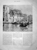 Original Old Antique Print 1895 Scene Venice English Church Barnabas Can 19th