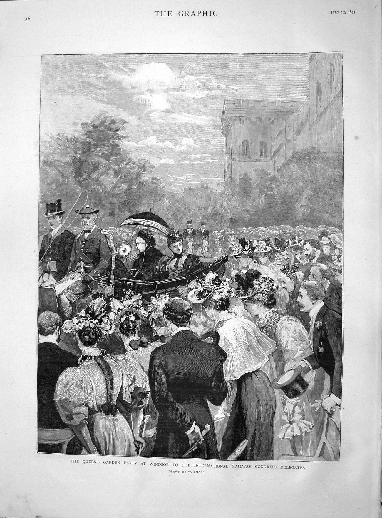 Original Old Antique Print 1895 Queen'S Garden Party Windsor Railway Congress