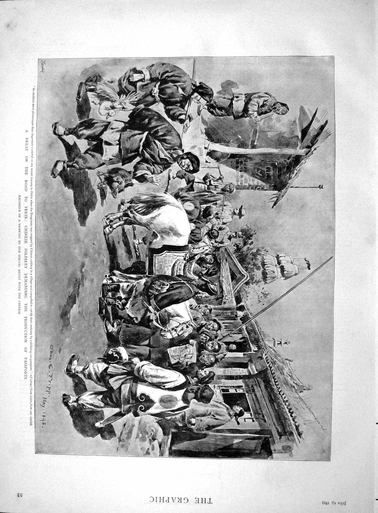 Original Old Antique Print 1895 Chinese Siers Road Pekin Passports D Victorian