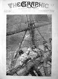 Original Old Antique Print 1895 Heavy Weather Channel Ship Stowing Mainsail