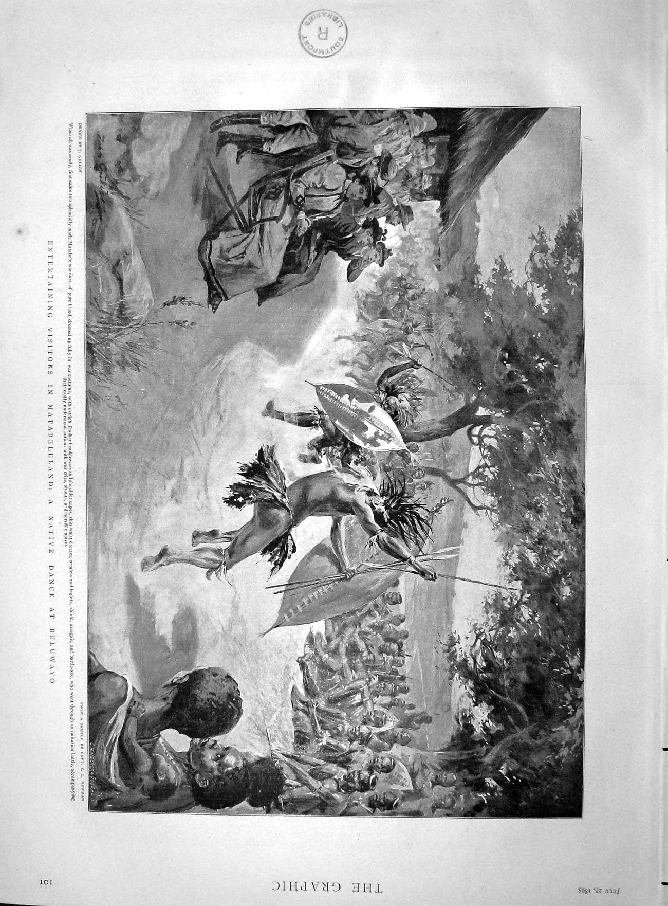 Old Antique Print 1895 Native Dance Buluwayo Matabeleland Entertainment 19th