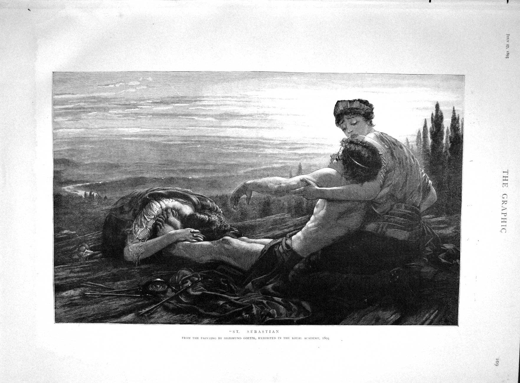Original Old Antique Print 1895 Scene St. Sebastian Hayhursy Skeddon Corpor 19th