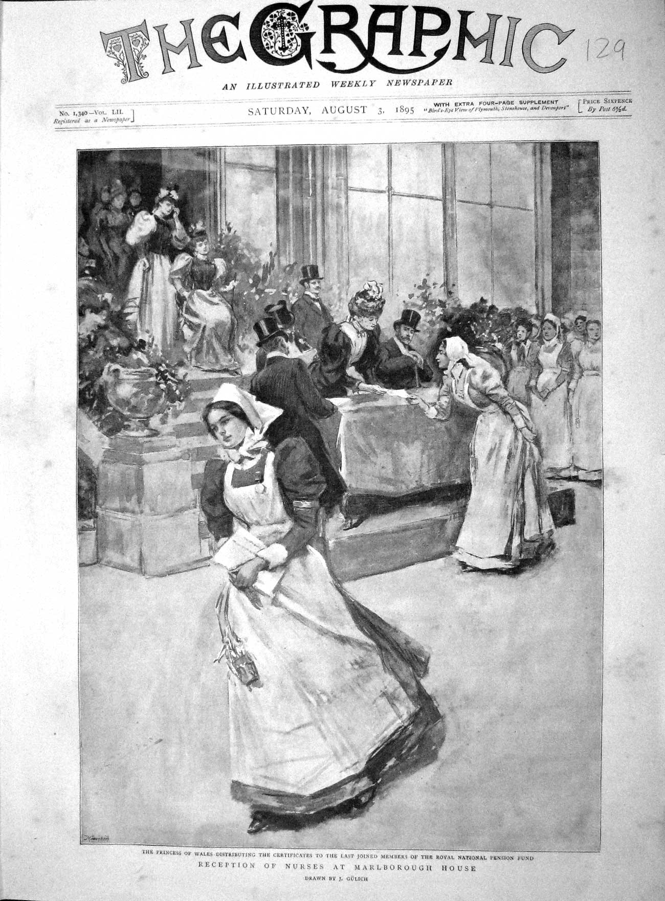 Original Old Antique Print 1895 Princess Wales Nurses Marlborough Pension Fund