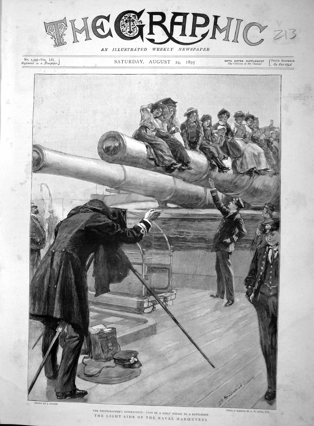 Original Old Antique Print 1895 Photographer Girl'S School Battleship Navy 19th