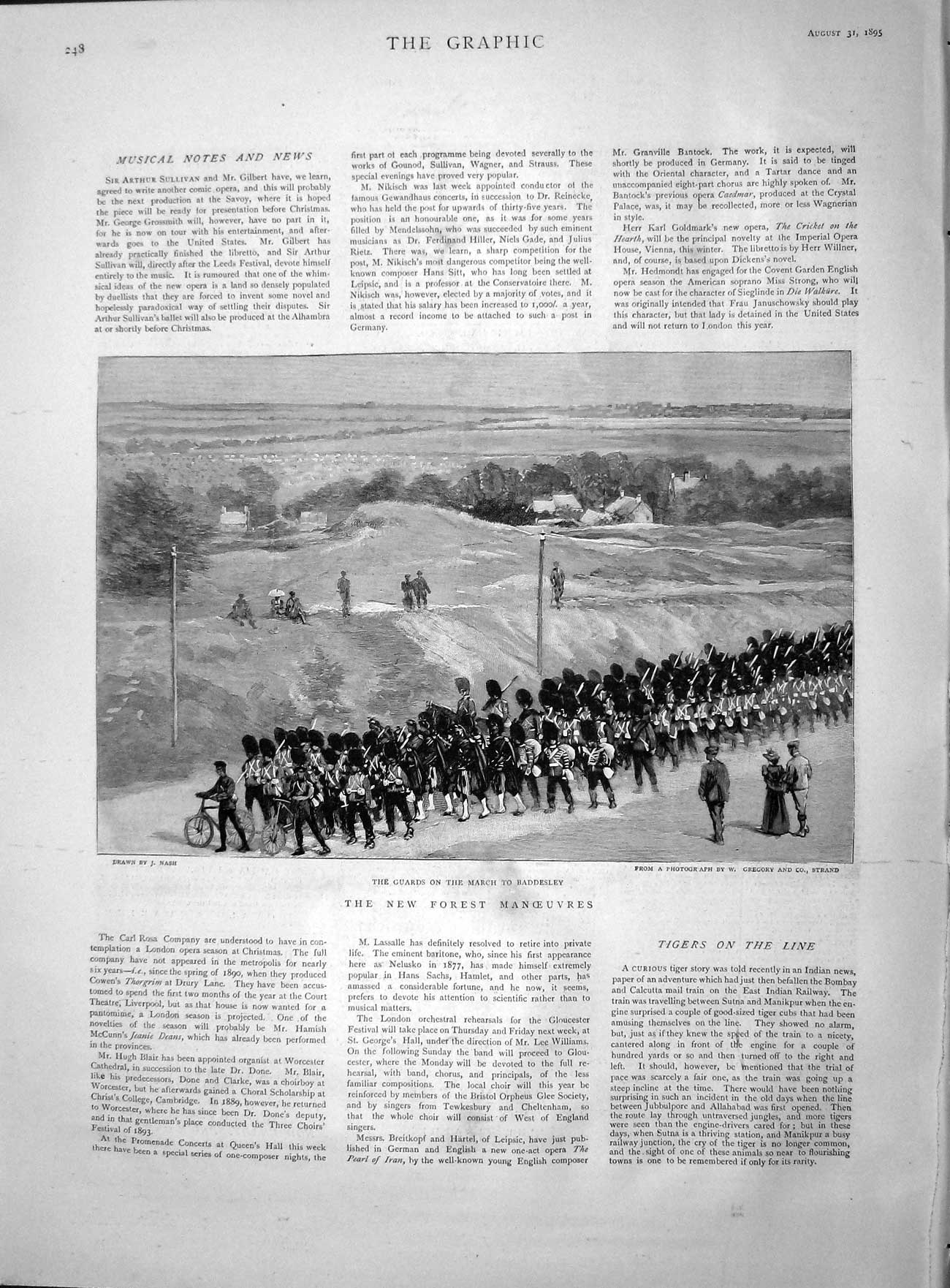 Original Old Antique Print 1895 New Forest Manoeuvres Guards Baddesley Marching