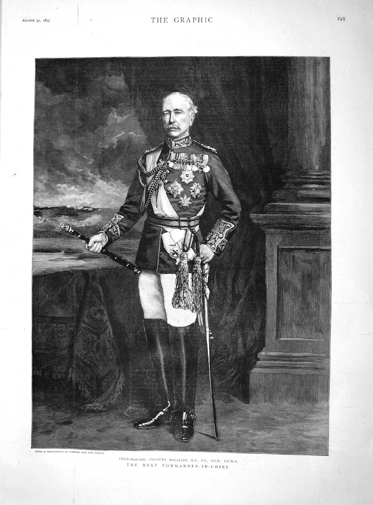 Old Antique Print 1895 Field-Marshal Viscount Wolseley Commander-In-Chief 19th