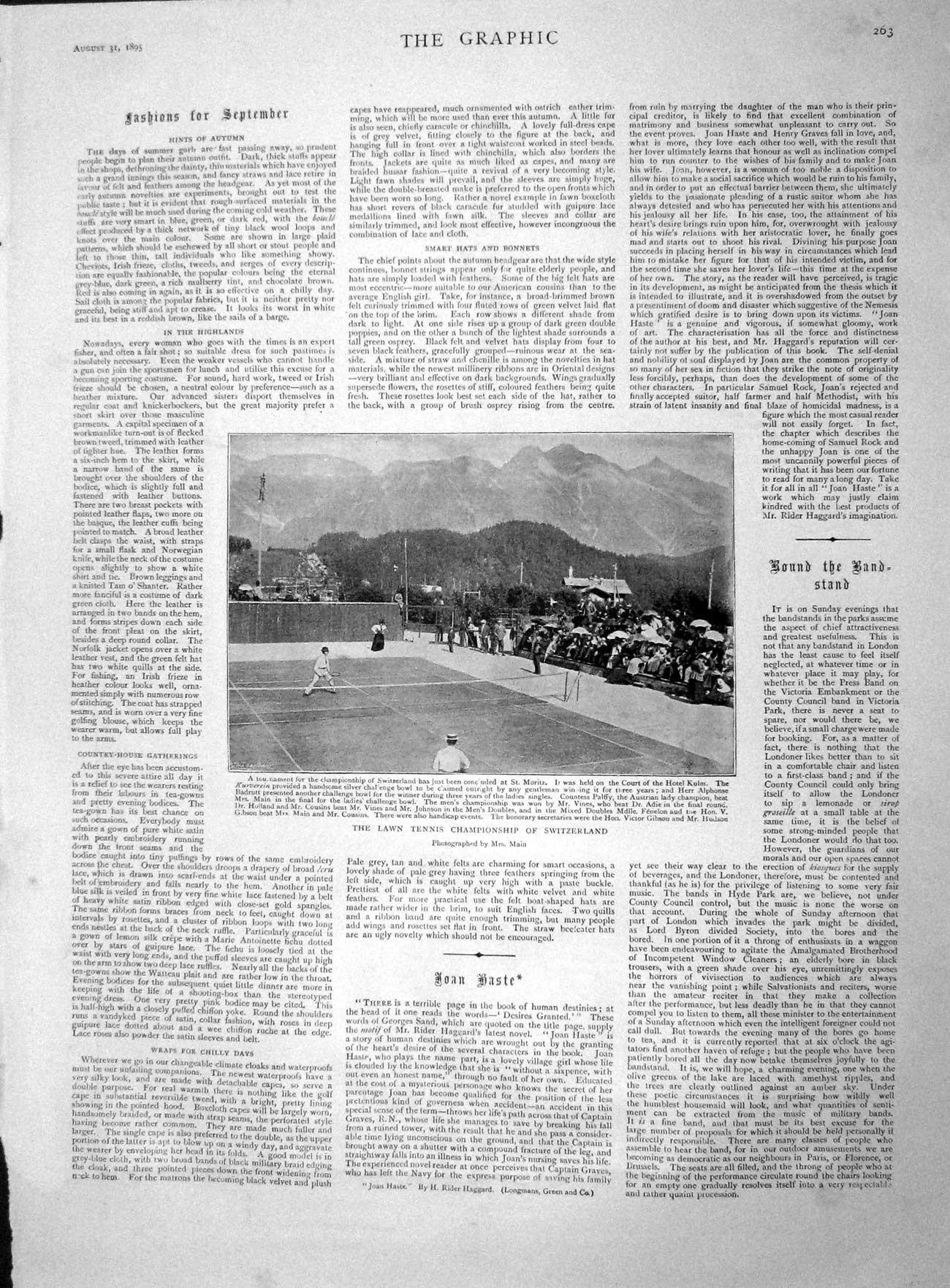 Original Old Antique Print 1895 Lawn Tennis Switzerland Music London Band Hyde
