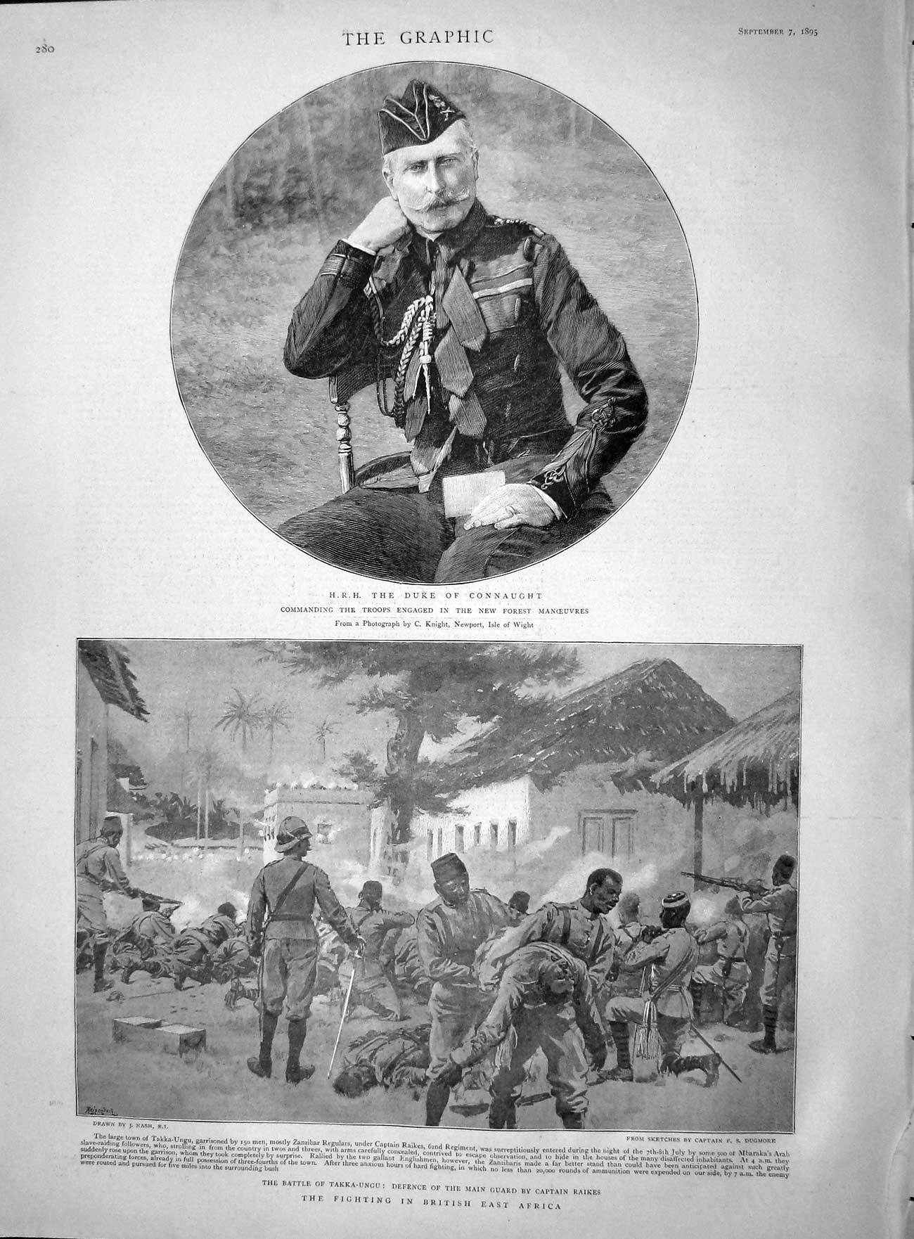 Original Old Antique Print 1895 Duke Connaught Battle Takka-Ungu British Army
