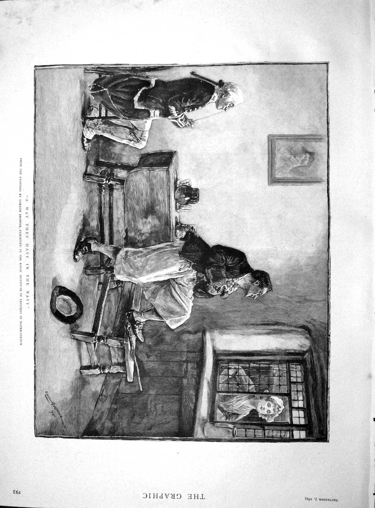 Original Old Antique Print 1895 Lady Window House Man Romance Browne Victorian