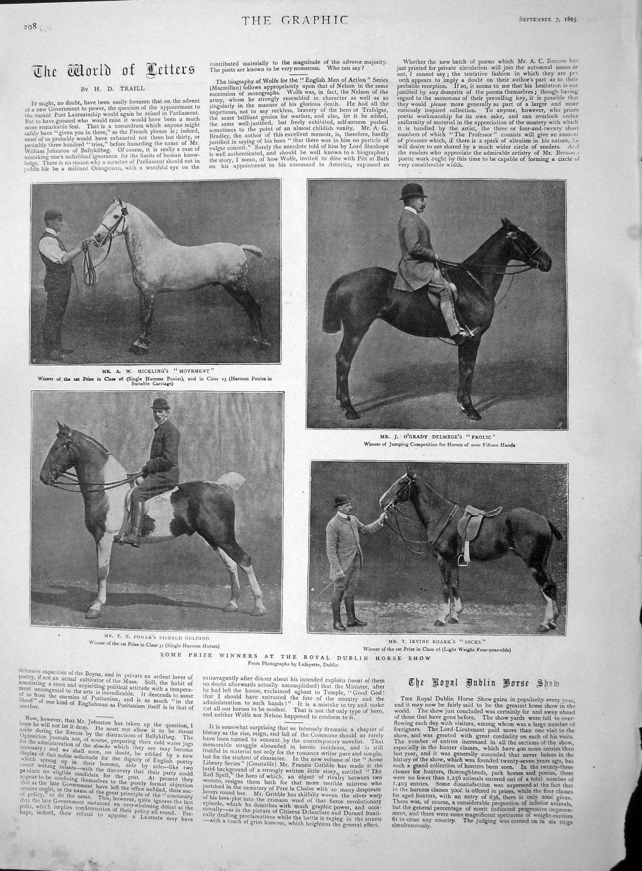 Original Old Antique Print 1895 Dublin Horse Show Power Roark O'Grady Garde 19th
