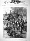 Original Old Antique Print 1895 German Army Manoeuvres Crossing Pontoon Bridge