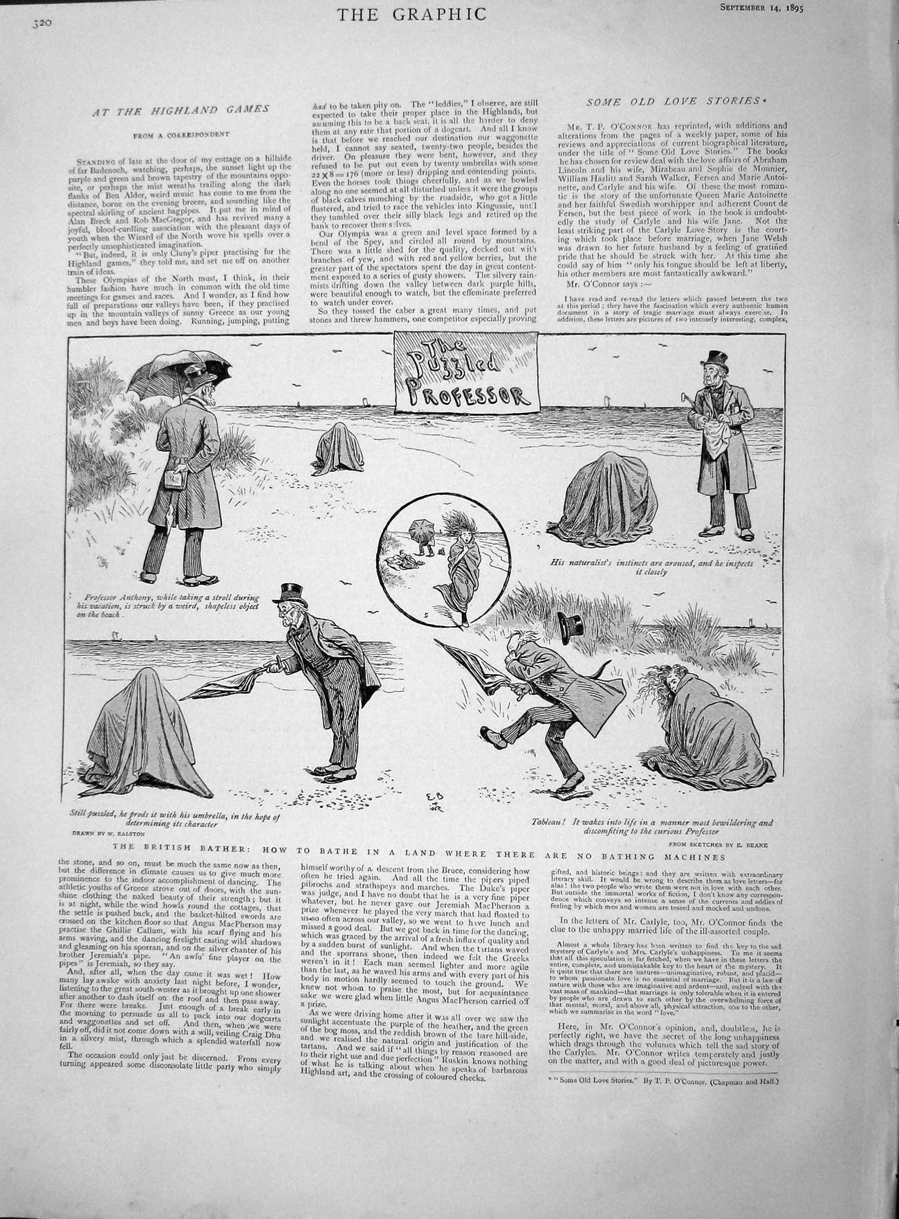 Original Old Antique Print 1895 British Bather Beach Sea-Side Professor 19th
