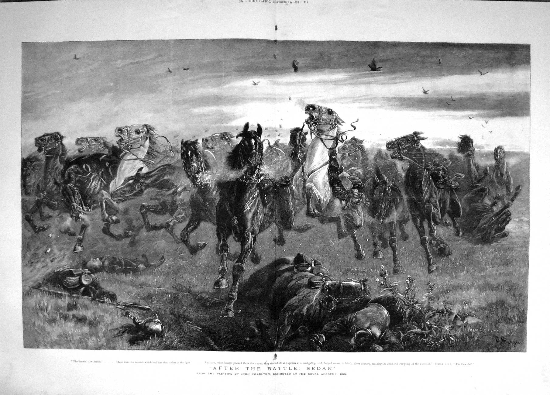 Old Antique Print 1895 Scene After Battle Sedan War Dead Soliders Horses 19th