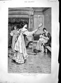 Old Antique Print 1895 Battledore Shuttlecock Raquet Sport Ladies Tadema 19th