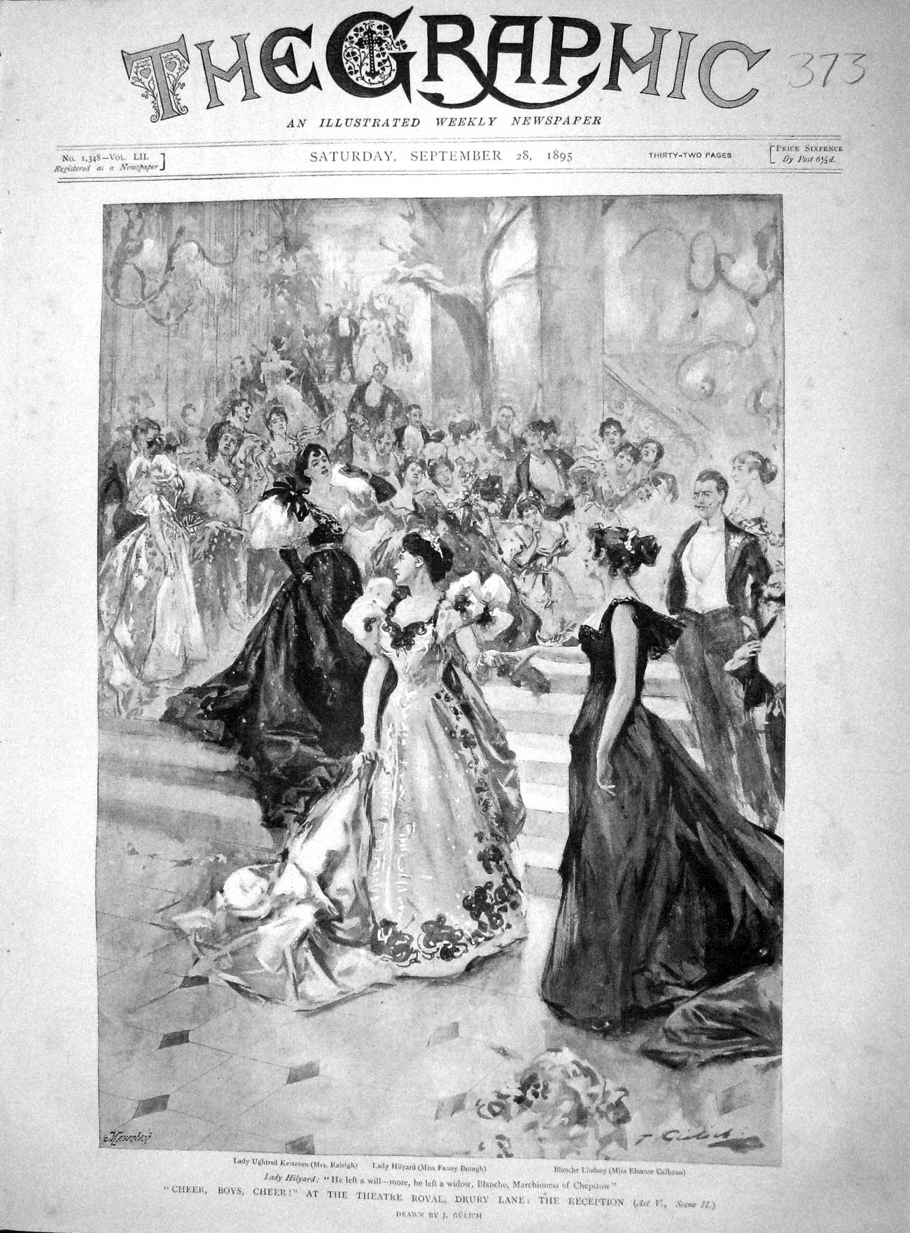 Original Old Antique Print 1895 Drury Lane Theatre Hilyard Lindsey Kesteve 19th