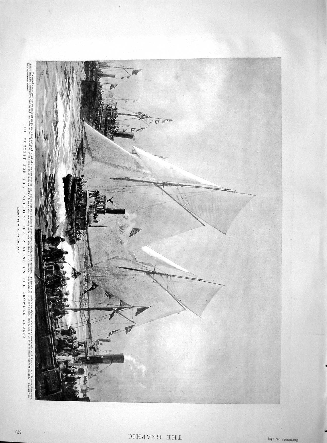 Original Old Antique Print 1895 America Cup Yachts Boats Steamer 19th