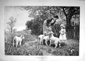 Original Old Antique Print 1895 Nursery Pet Lambs Garden Flowers Little Gi 19th