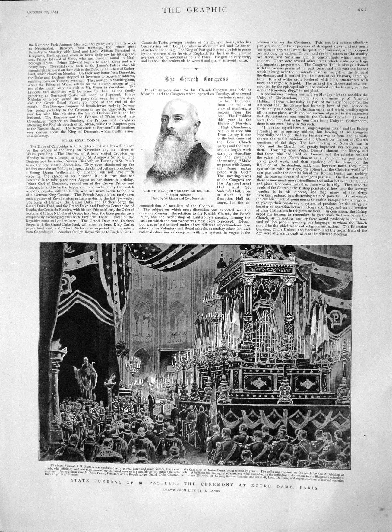 Old Antique Print 1895 Funeral Pasteur Notre Paris Sheepshanks Tasmania 19th