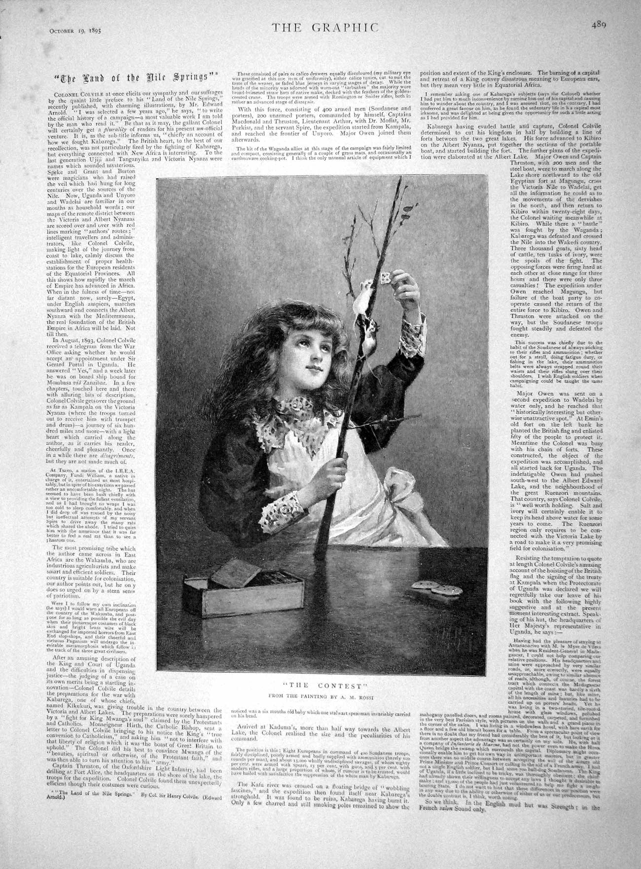Original Old Antique Print 1895 Little Girl Branch Tree Mouse 19th