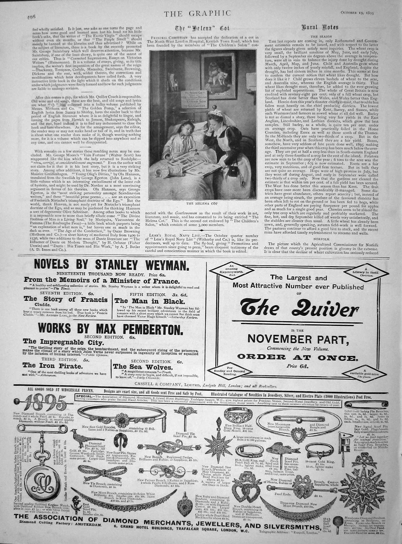 Original Old Antique Print 1895 Helena Cot Diamond Merchants Silversmith London