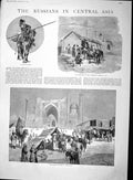 Original Old Antique Print 1895 Russian Cossack Lancer Asia Samarkand Bokhara