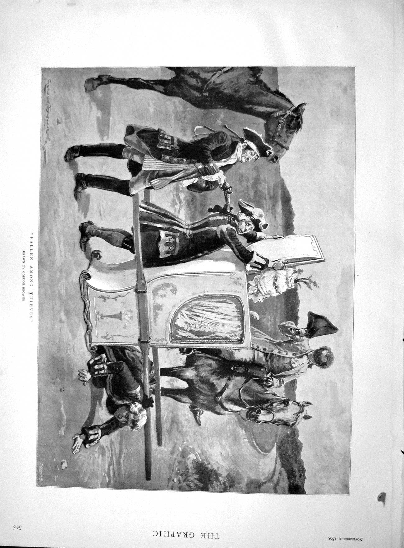 Original Old Antique Print 1895 Fallen Among Thieves Transport Robbery 19th