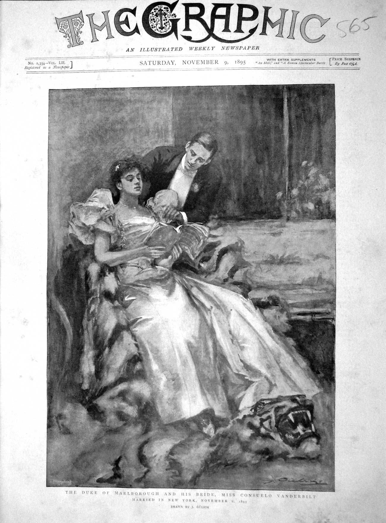 Original Old Antique Print 1895 Duke Marlborough Bride Consuelo Van Victorian