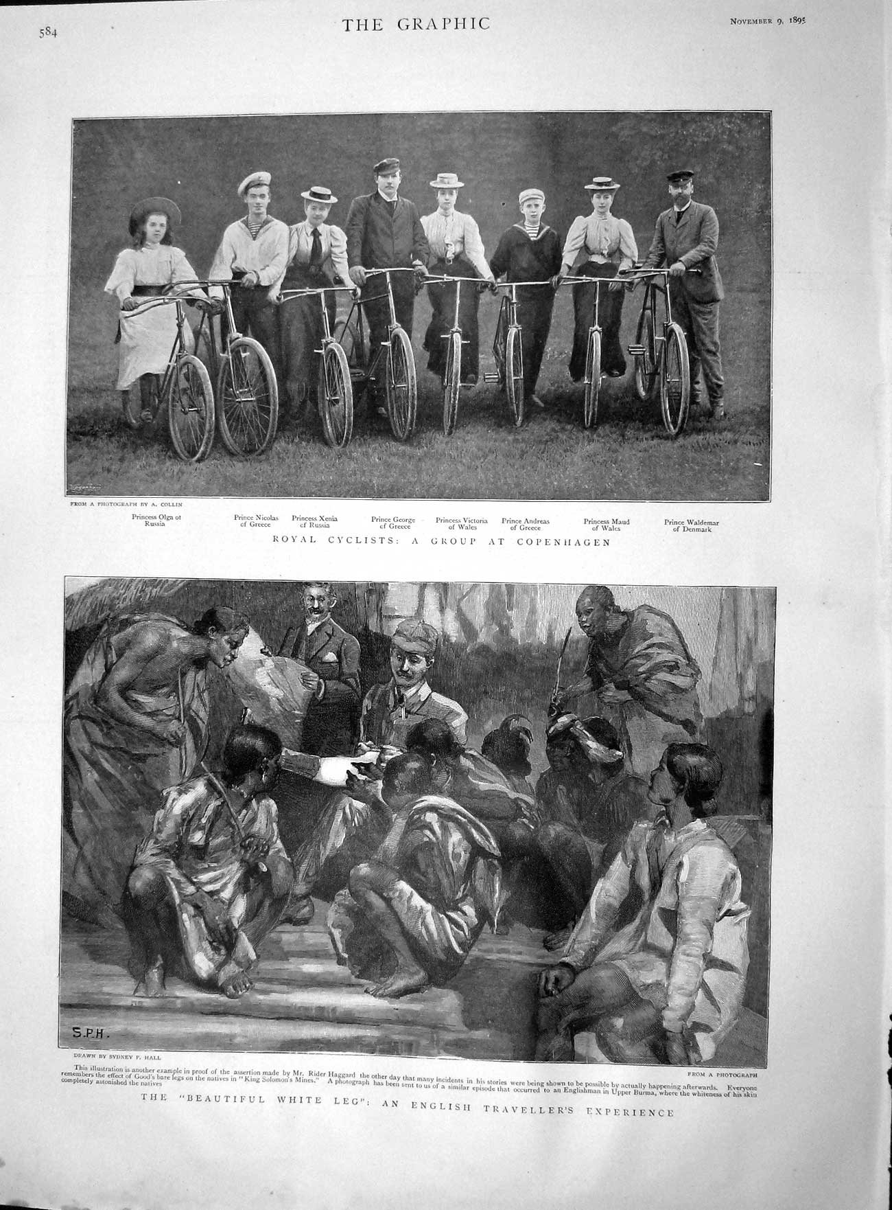 Old Antique Print 1895 Cyclists Princess Prince Wales Copenhagen Greece 19th