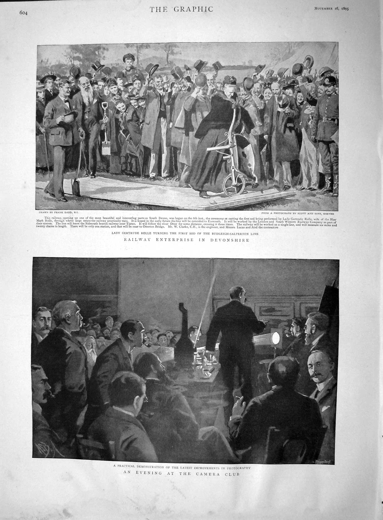 Original Old Antique Print 1895 Camera Photography Lady Gertrude Rolle Railway